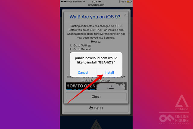 Install to Start Installing GBA4iOS on iPhone